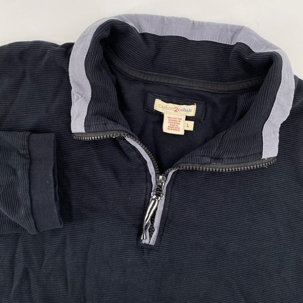 Carbon 2 Cobalt Pullover Mens L Navy Blue Ribbed Quarter Zip Sleeve Pocket